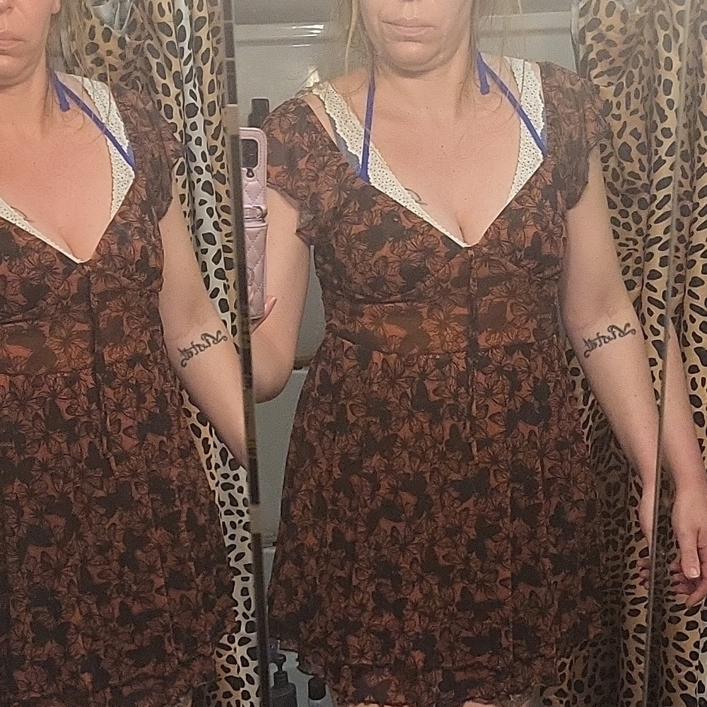Wild Fable Brown and Black Flutter Sleeve Sundress